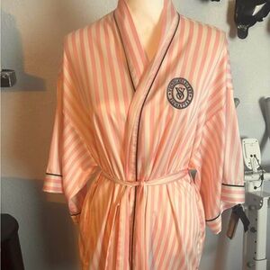 Victoria's Secret Pink Striped Robe with Black Accents
